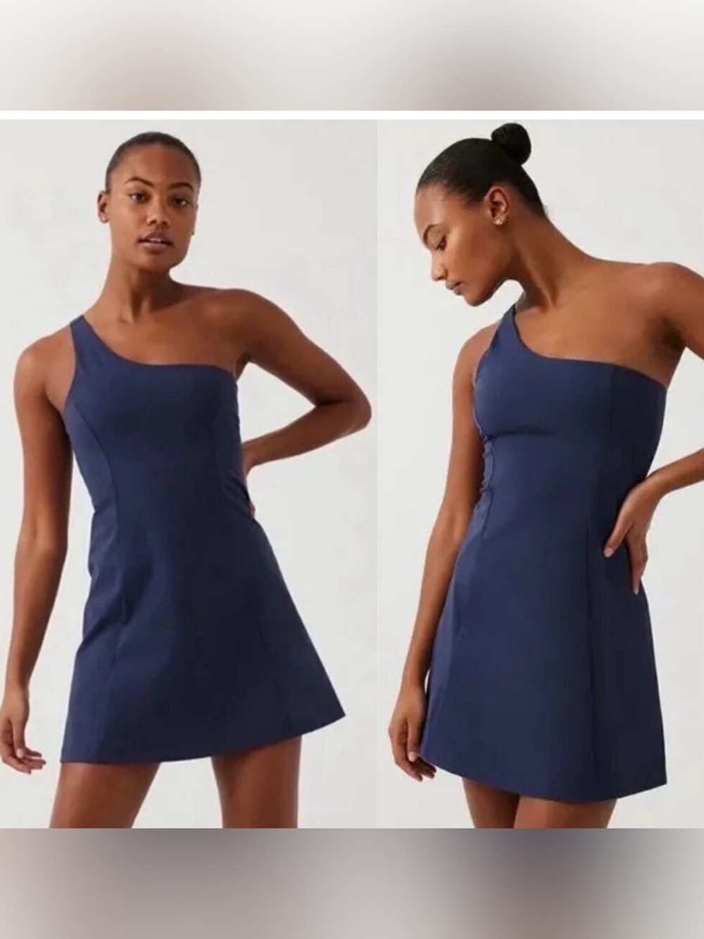 Outdoor Voices Navy One-Shoulder A-Line Mini Dress